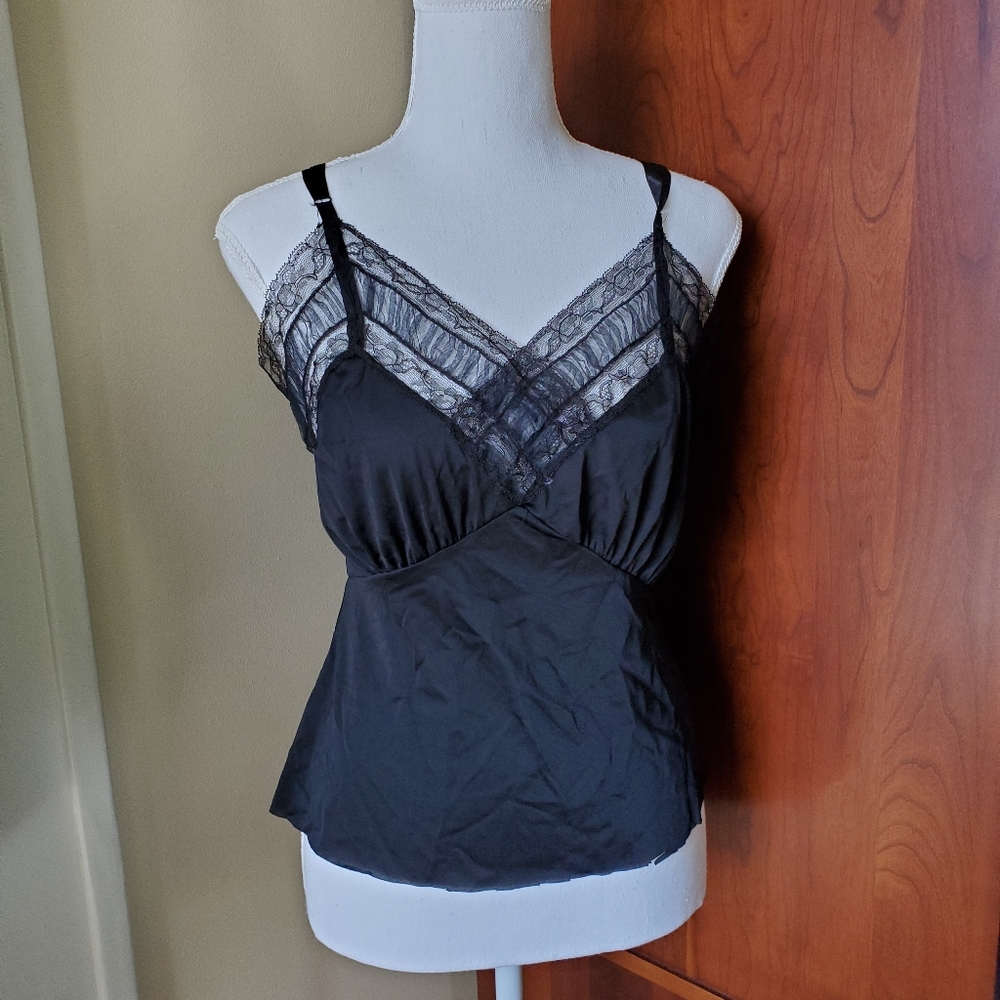 Black lace cami with lace and rough hem